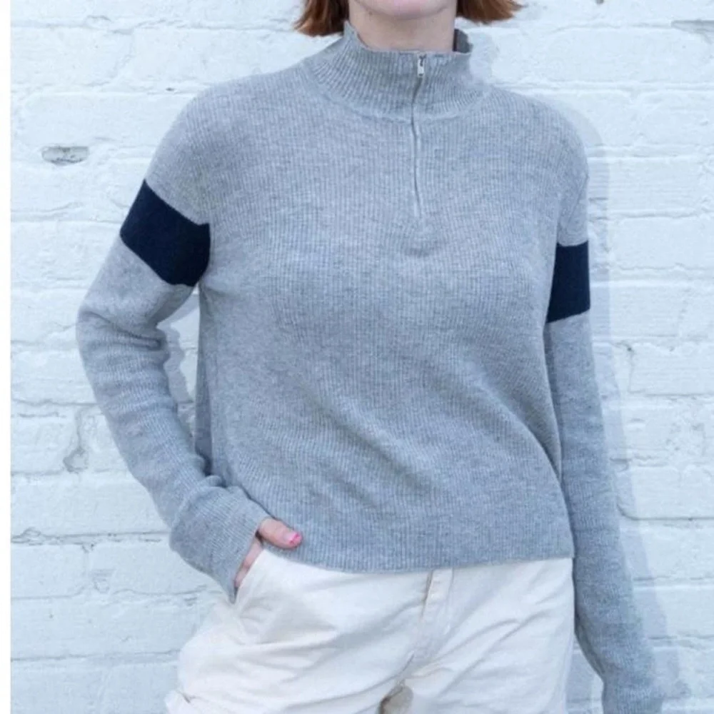 Brandy Melville Cropped Sweater Cashmere Blend Quarter Zip Mock Neck Grey OS
